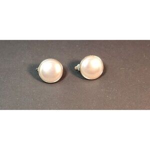 Vintage Faux Pearl Silver Tone Clip Earrings Church Retro Glam Grandma Mom